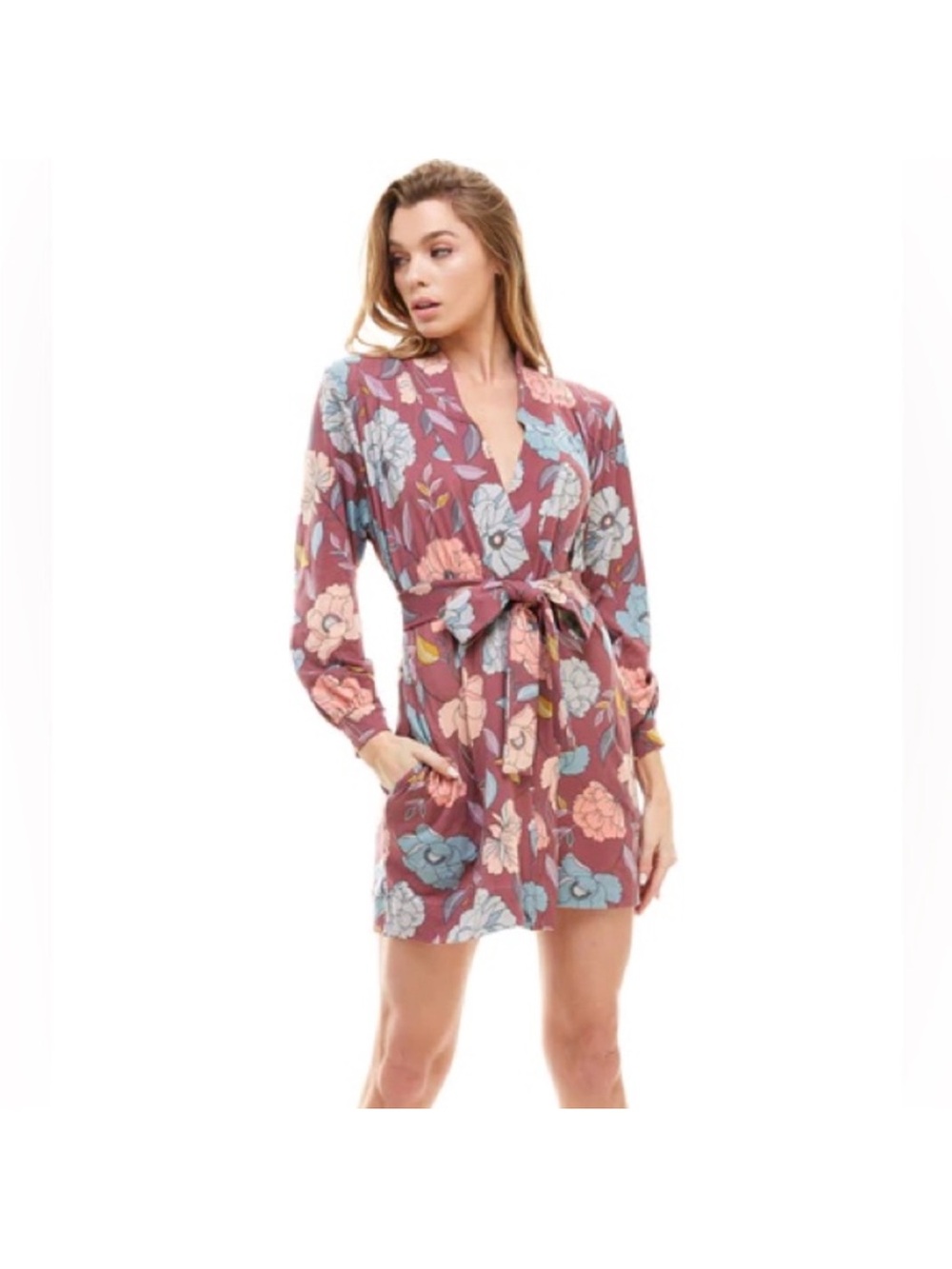 Mason Grey Quinn Banded Floral Robe Large